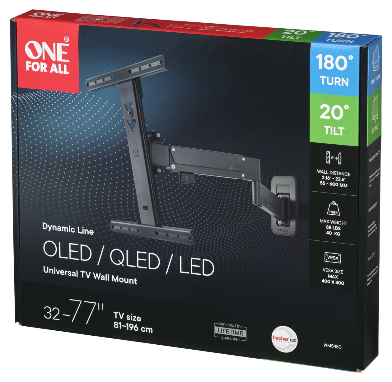 WM5480 Ultra Slim Line Wand Halterung 180° bis 195,6 cm (77") 40 kg 0 - 20° neigbar 