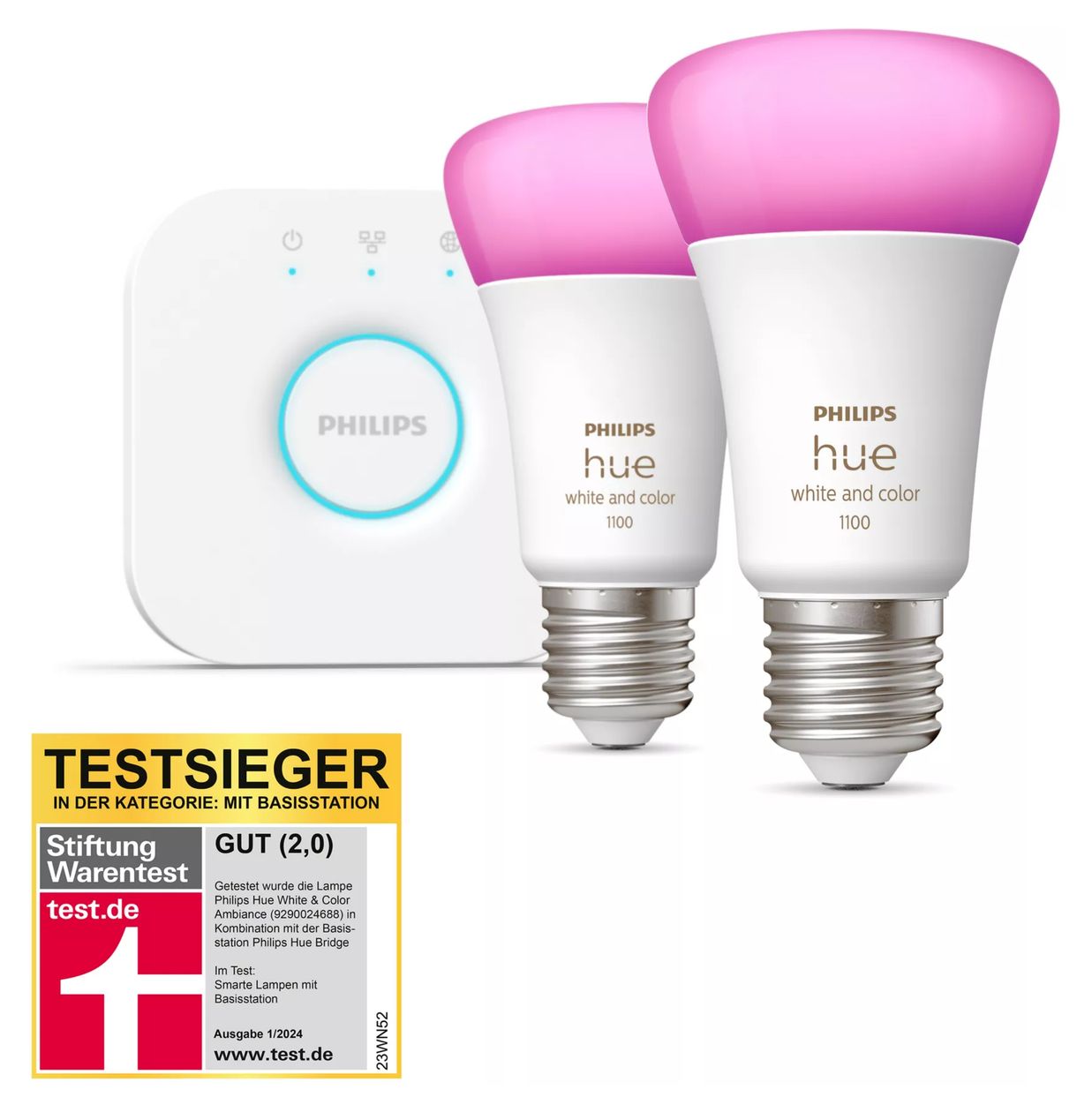 Hue White & Color Ambiance Starter-Set: E27 A60 Doppelpack LED Set für intelligente Beleuchtung Multi AC 
