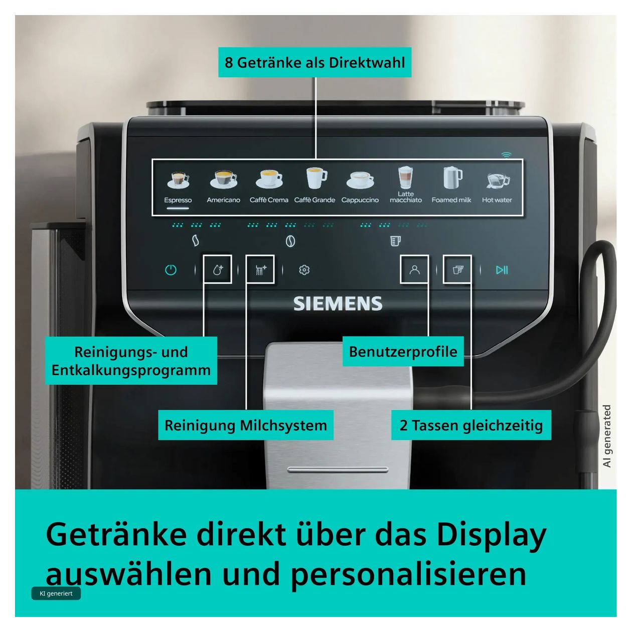 EQ500 TP553E07 iAroma Kaffeevollautomat 15 bar 1,8 l 300 g AutoClean  (Schwarz) 