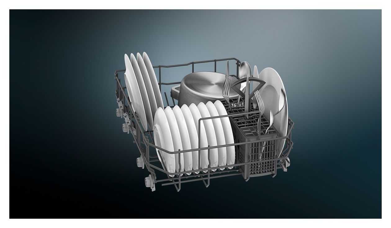 iQ100 SR61IX05KE 45 cm Geschirrspüler vollintegriert (ohne Front) Leise 9 Maßgedecke aquaStop Funktion 