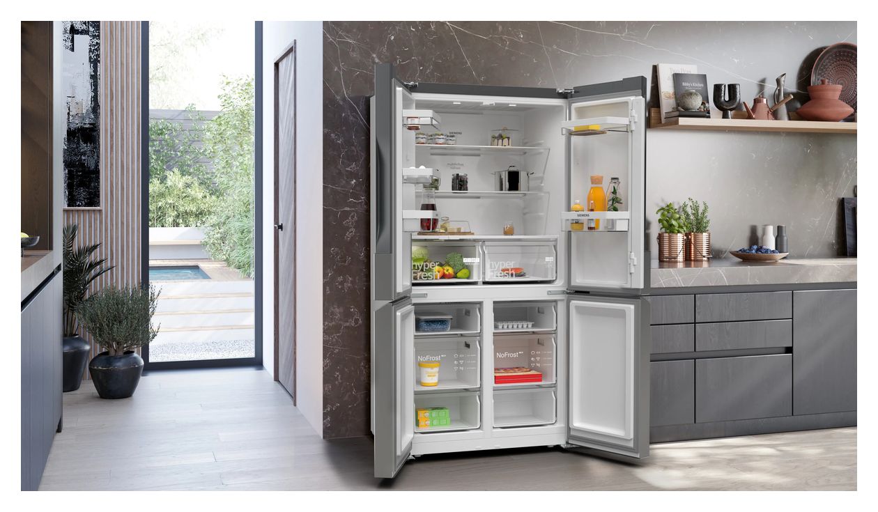 iQ300 KF96NVPEA Side-by-Side Kühl-/ Gefrierkombination French Door 405 l / 200 l 333 kWh NoFrost 1830 mm x 910 mm  (Silber) 