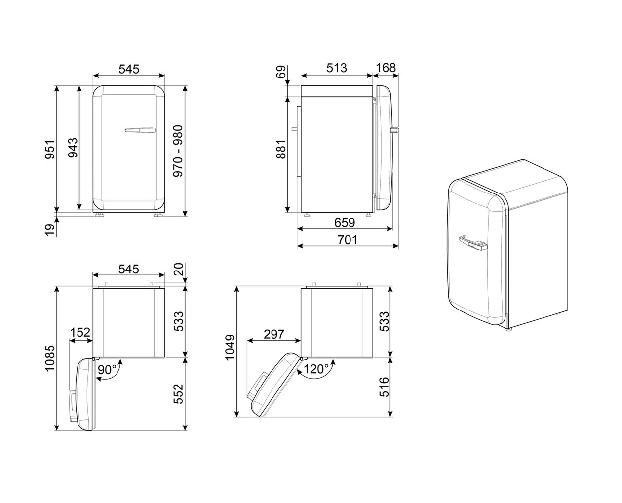 FAB10LBL6 122 l / 105 l Kühlschrank freistehend EEK: D 115 kWh Jahr  (Schwarz) 
