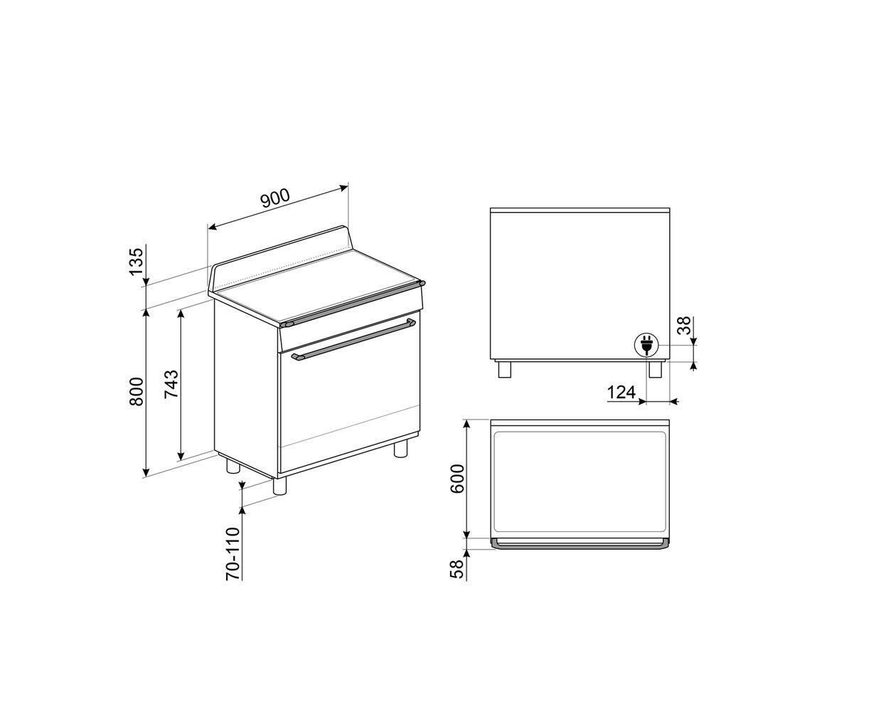 TR90IMBL Range Cooker (Kochherd) Elektro 115 l Zweikreis-Grill mit variabler Rate 9 Beheizungsarten AutoClean mit Induktions Kochfeld 