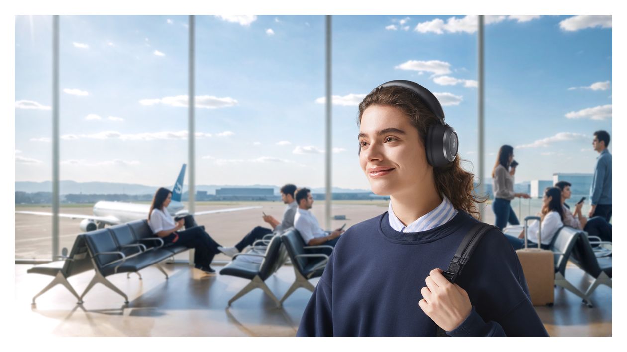 Space One Pro Ohraufliegender Bluetooth Kopfhörer kabellos  (Schwarz) 