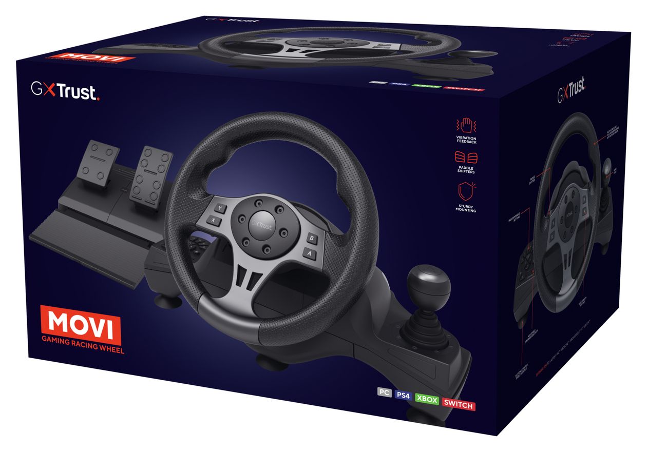 GXT289 Movi Lenkrad + Pedale für Nintendo Switch, PlayStation 4, Xbox One S, Xbox One X, Xbox Series S, Xbox Series X  (Schwarz) 