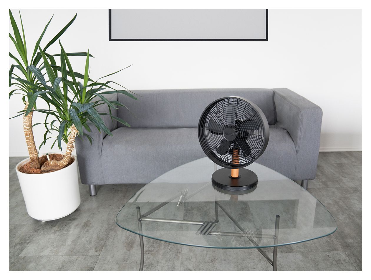 Black Steel Ventilator Tisch neigbar  (Schwarz, Holz) 