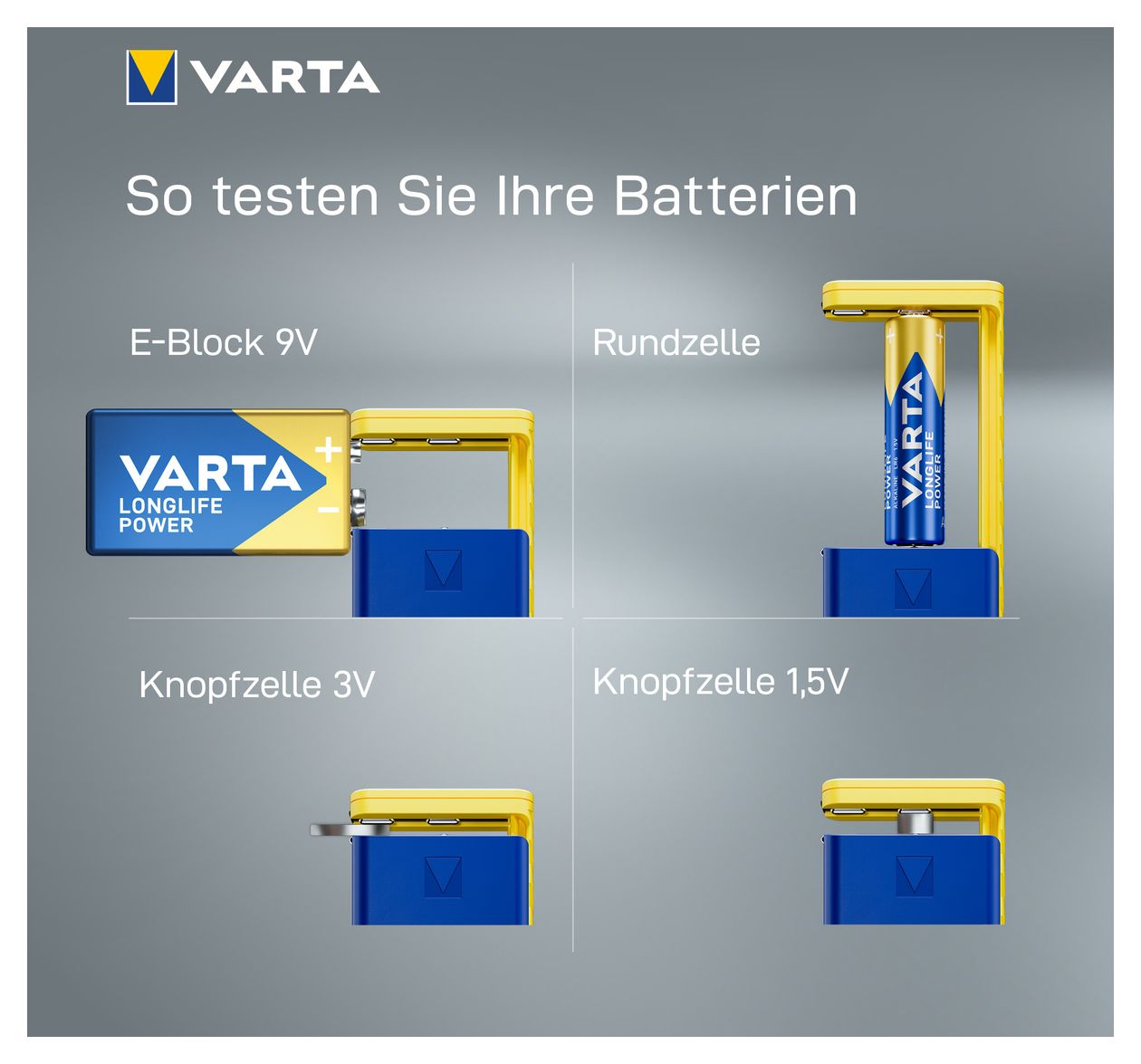 Batterietester LCD Digital für Batterien, Akkus und Knopfzellen, Testgerät für alle wichtigen Batteriegrößen (AA, AAA, C, D, 9V) inkl. 2x V13GA (LR44) 