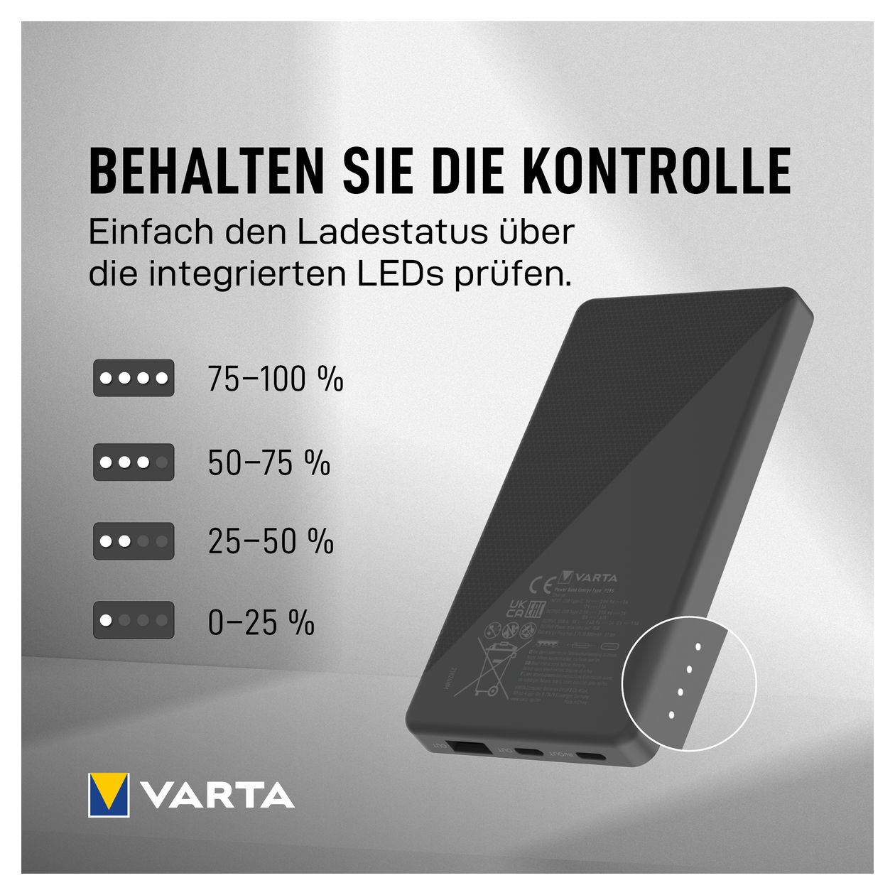Energy 10000 mAh Powerbank USB Typ-C  (Schwarz, Weiß) 