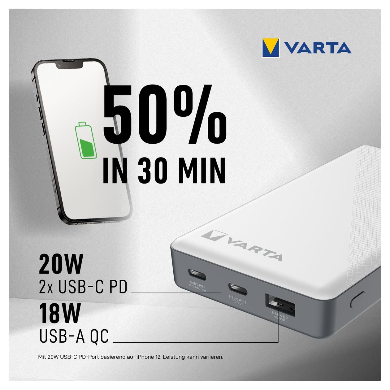 Energy 15000 mAh Powerbank USB Typ-C  (Schwarz, Weiß) 