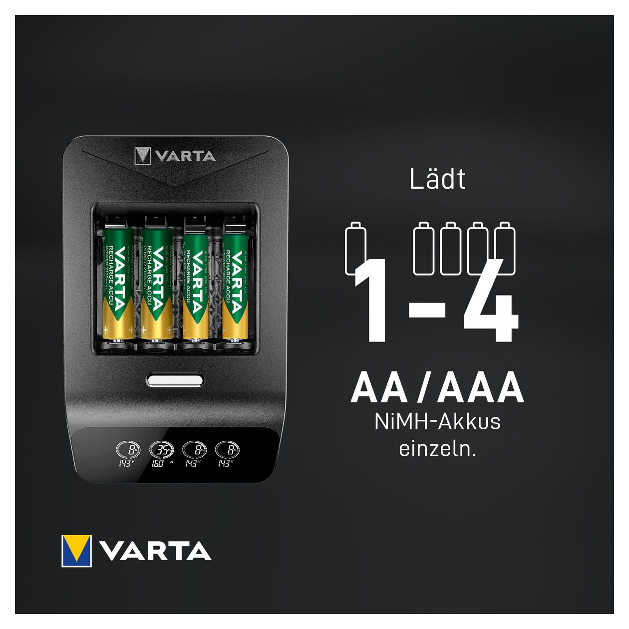LCD Ultra Fast Charger+ AA & AAA (NiMH Akkus inkl. 4x AA 2100 mAh Akkus & AC sdapter & 12 V Adapter), schwarz 