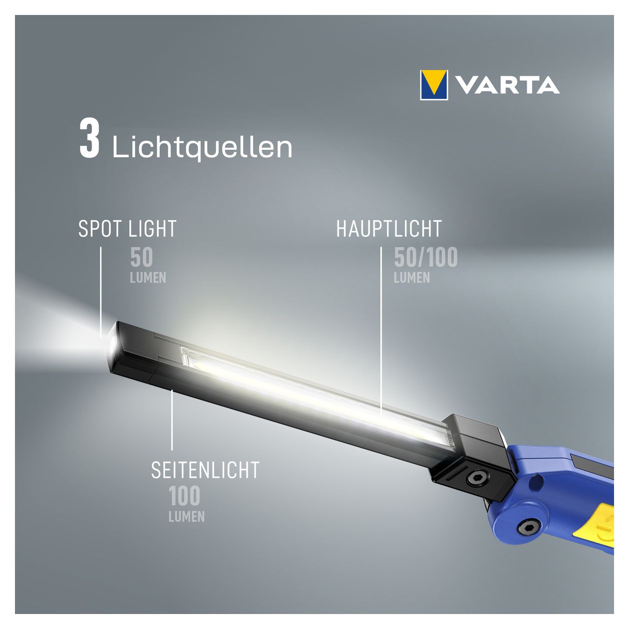 Taschenlampe, Werkstattlampe wiederaufladbar, Work Flex Multifunction Light F20R Arbeitsleuchte inkl. UBS Typ C Kabel, 180° faltbares Design, Magnet & Clip, spritzwasser- und staubgeschützt 