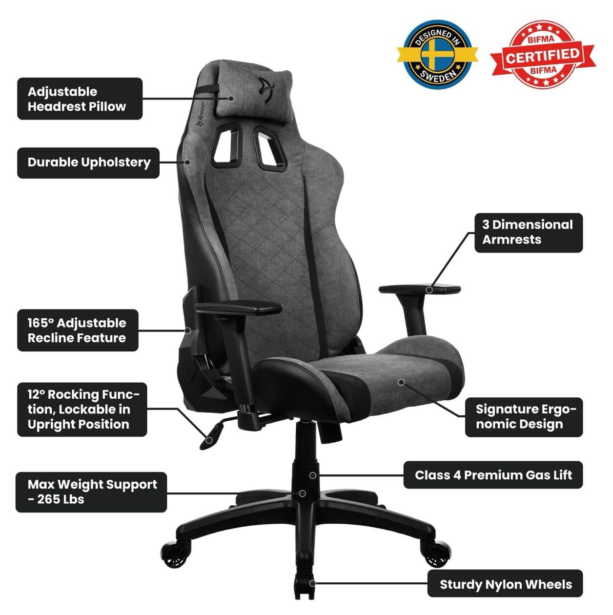 Avanti Soft Fabric Gamingstuhl bis 120 kg (Grau) 