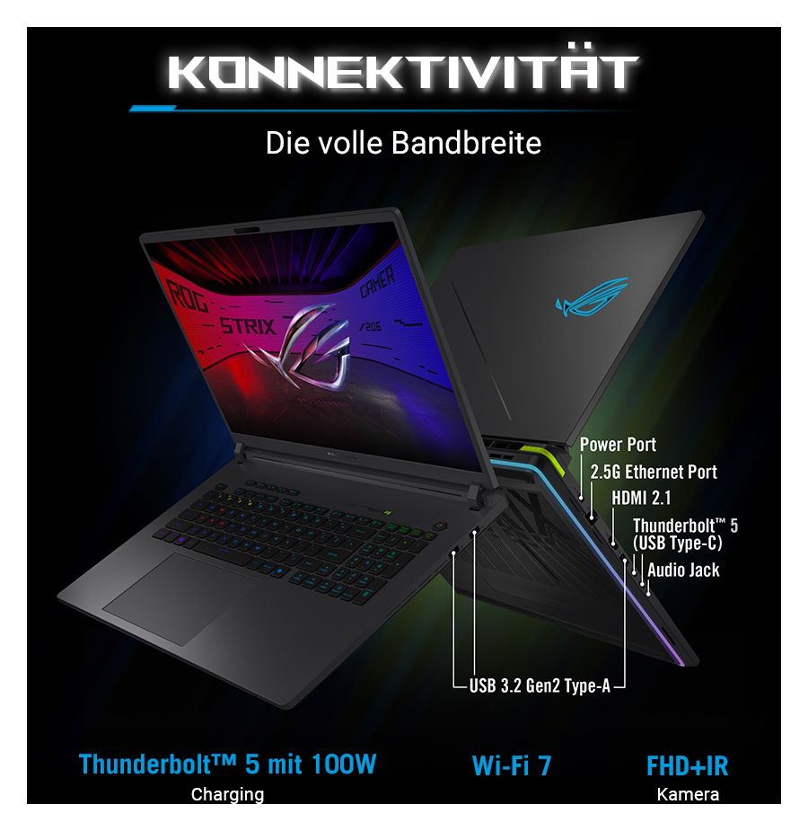 ROG Strix G615LW-TS338W WQXGA Notebook 40,6 cm (16 Zoll) 2560 x 1600 Pixel 32 GB Ram 1 TB SSD Windows 11 Home Intel Core Ultra 9 max. 5,5 GHz NVIDIA GeForce RTX 5080  (Grau) 