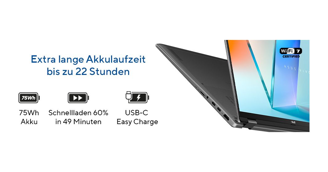 Vivobook Flip TP3607SA-SI716W Copilot+ PC WUXGA Notebook 40,6 cm (16 Zoll) 1920 x 1200 Pixel 512 GB SSD Windows 11 Home Intel Core Ultra 7 max. 4,8 GHz  (Grau) 