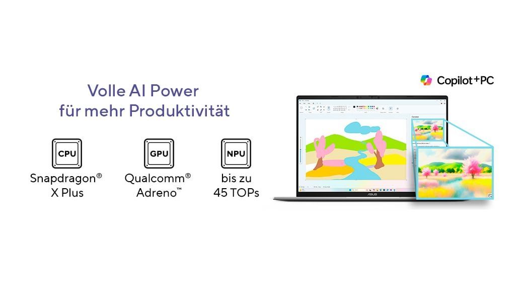 Vivobook S3607QA-PL011W WQXGA Notebook 40,6 cm (16 Zoll) 2560 x 1600 Pixel 1 TB SSD Windows 11 Home Qualcomm Snapdragon max. 3 GHz  (Silber) 