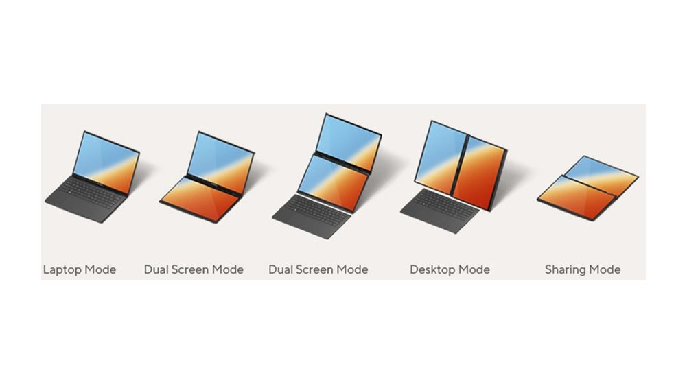 Zenbook Duo UX8407AA-SN469X 2K Ultra HD Notebook 35,6 cm (14 Zoll) 2880 x 1800 Pixel 1 TB SSD Windows 11 Pro Intel Core Ultra 9 max. 4,9 GHz  (Grau) 