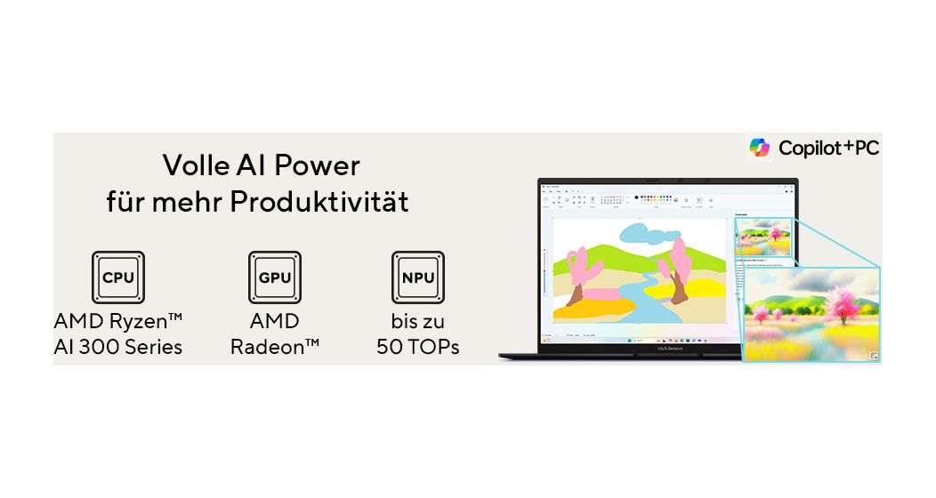 Zenbook UM3406KA-QD041W WUXGA Notebook 35,6 cm (14 Zoll) 1920 x 1200 Pixel 512 GB SSD Windows 11 Home AMD Ryzen 5 max. 4,8 GHz  (Schwarz) 