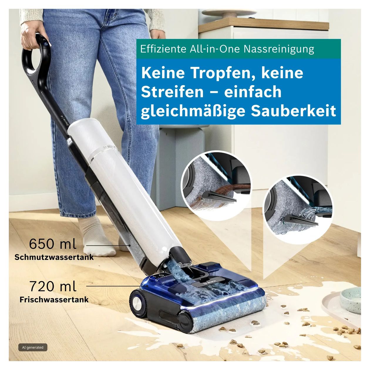 Serie 4 BHF41WE OneFlow Handstaubsauger Beutellos bis 40 min Laufzeit (Schwarz, Blau, Weiß) 