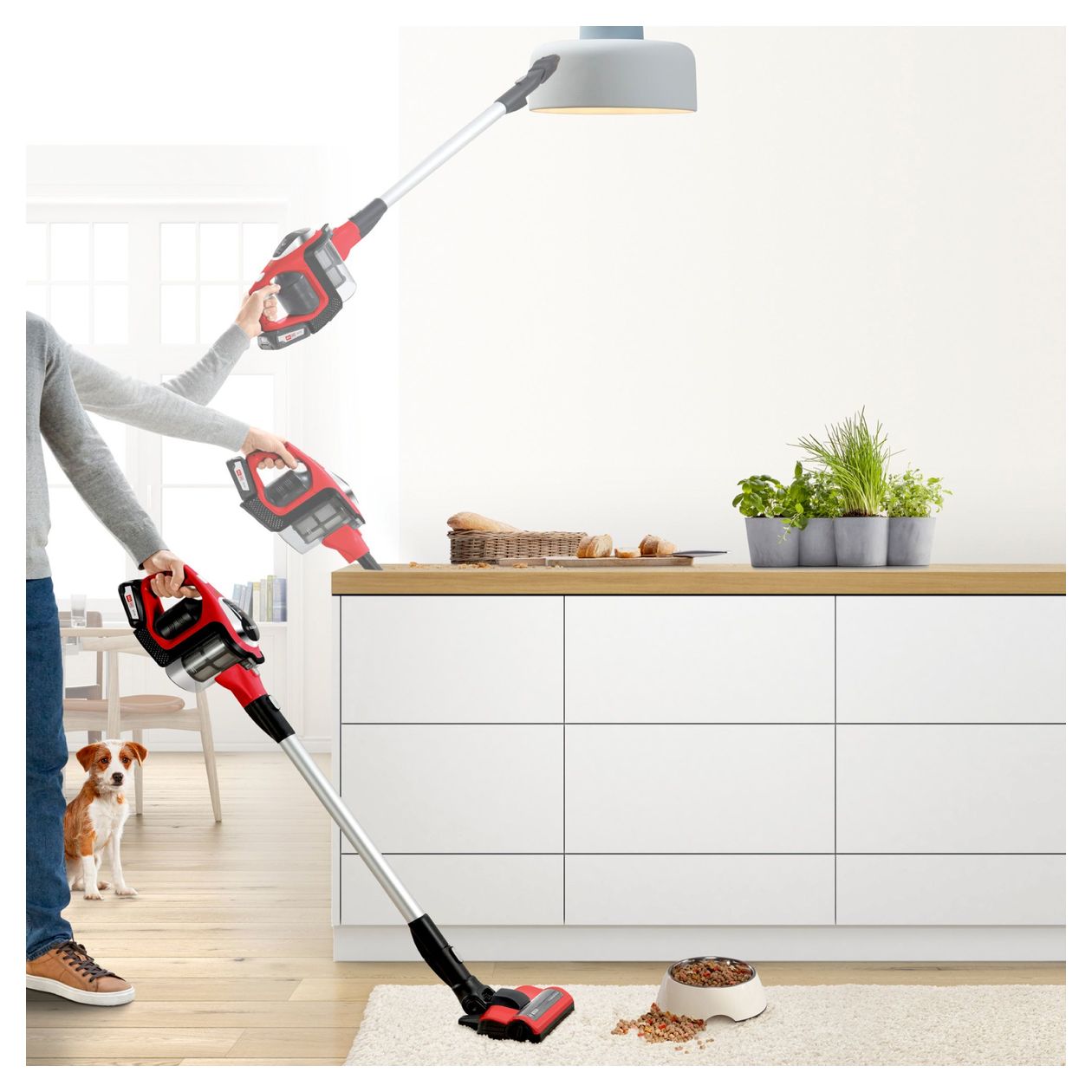 Serie 8 BBS81PETM Bundle (Schnellladegerät + Wechselakku) Handstaubsauger Beutellos bis 40 min Laufzeit 18 V Hygienefilter  (Rot) 