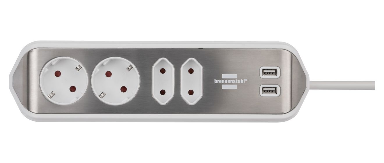 estilo Ecksteckdosenleiste 4-fach 2 m  (Silber/Weiß) 