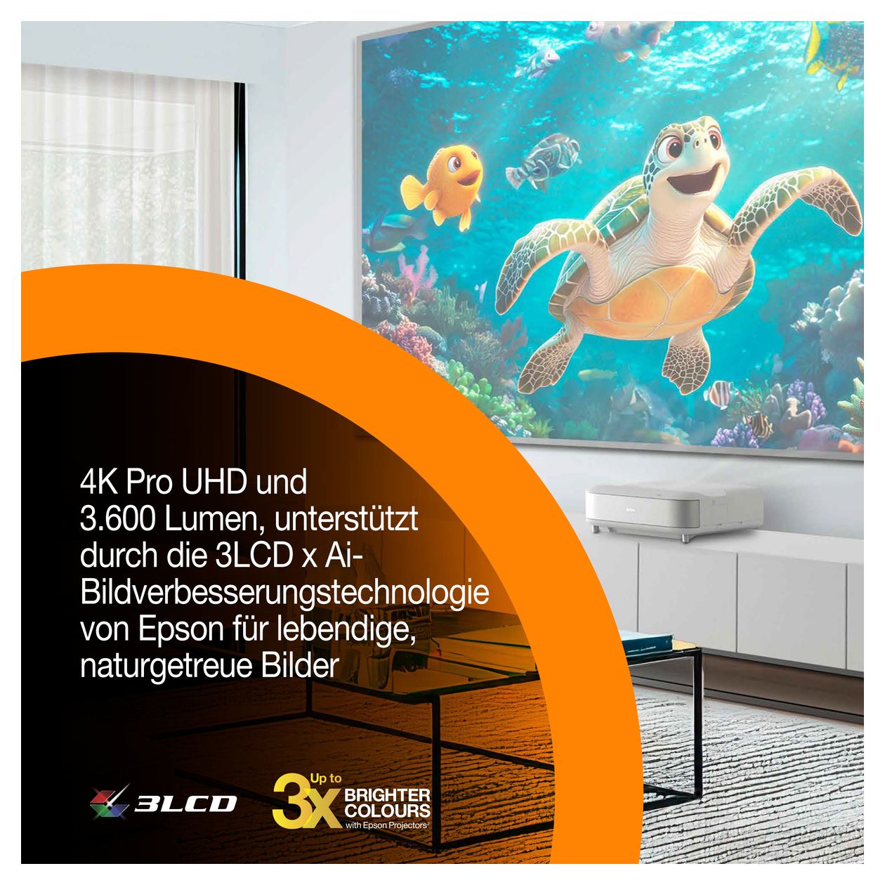 EH-LS670 Lifestudio Grand UHD 4K (3840x2160) 3LCD Laser Ultra-Short-Throw-Projektor 3600 ANSI Lumen  (Weiß) 