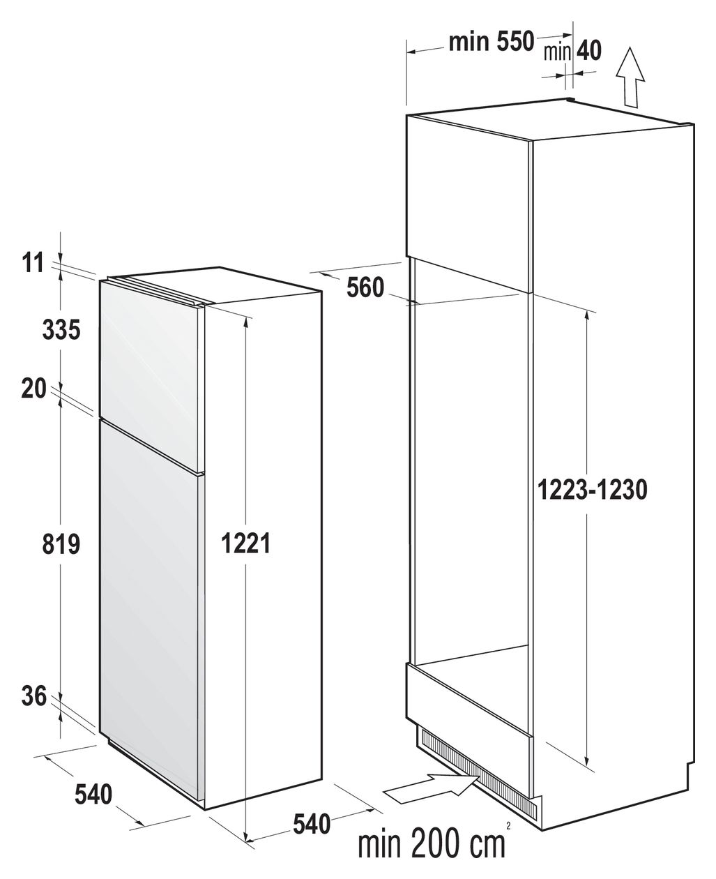 RFI512E21 135 l / 35 l Einbau Kühl-/Gefrierkombination 175 kWh 