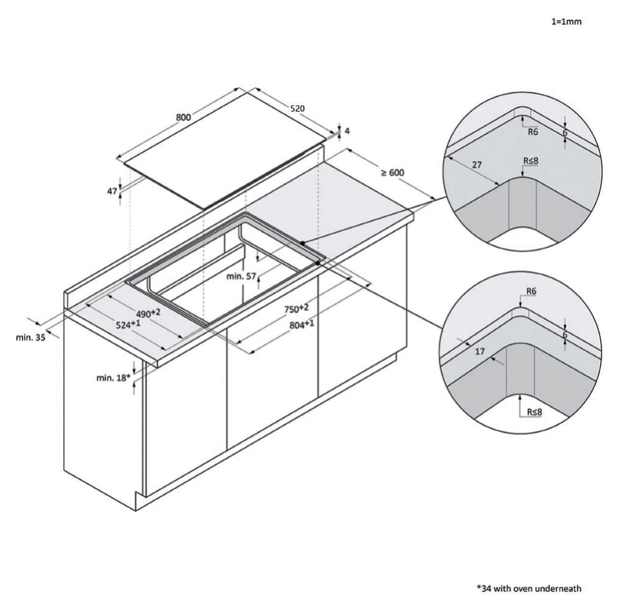 HAMTB86IRCS autarkes 80 cm Induktions Kochfeld/Herdplatte 4 Zone(n) 