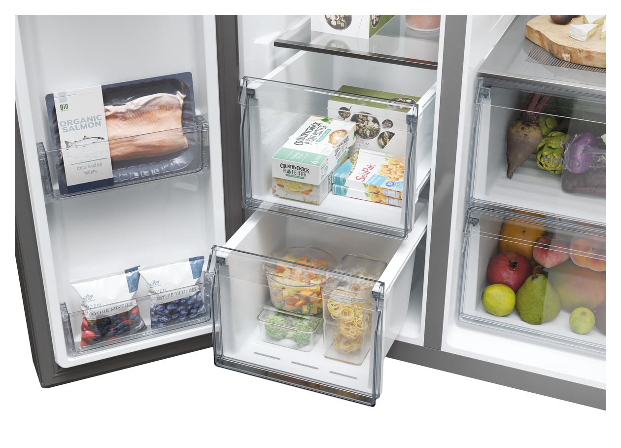 HSW79F18ANMM Side-by-Side Kühl-/ Gefrierkombination 391 l / 220 l 143 kWh NoFrost 1775 mm x 726 mm  (Platin, Edelstahl) 
