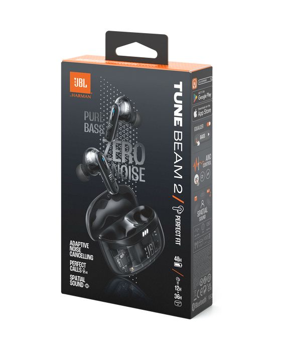 Tune Beam 2 Ghost Edition In-Ear Bluetooth Kopfhörer kabellos 12 h Laufzeit IP54  (Schwarz) 