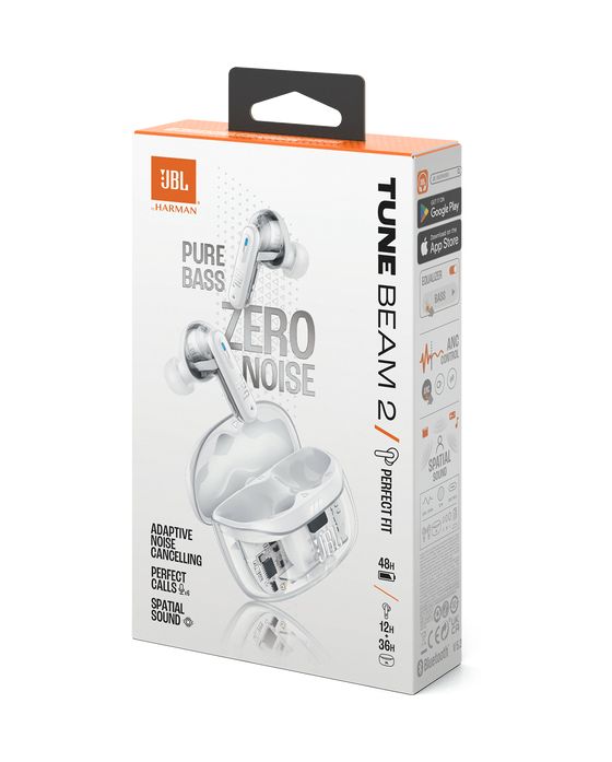 Tune Beam 2 Ghost Edition In-Ear Bluetooth Kopfhörer kabellos 12 h Laufzeit IP54  (Weiß) 