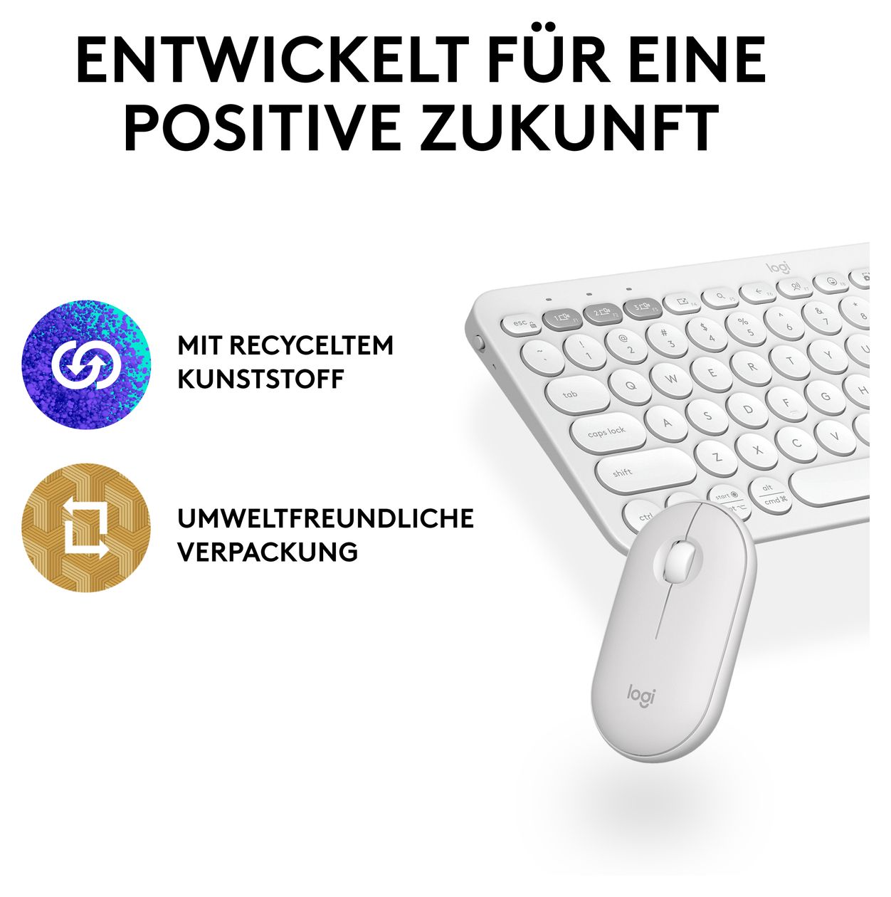Pebble 2 Combo Universal Tastatur RF Wireless + Bluetooth  (Weiß) 