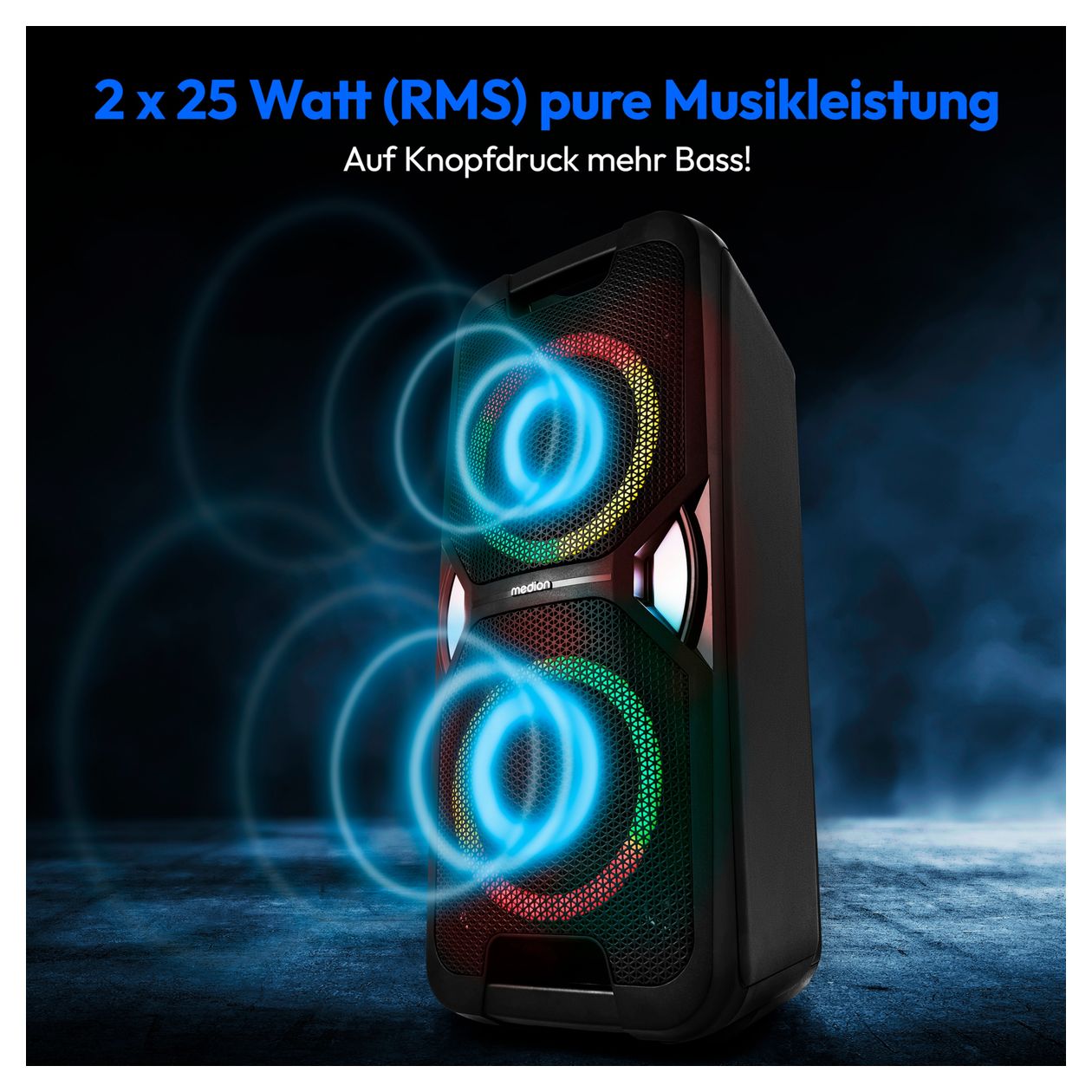 Life-1 Pure MD400000 50 W Bluetooth Lautsprecher Laufzeit bis 26 h  (Schwarz) 