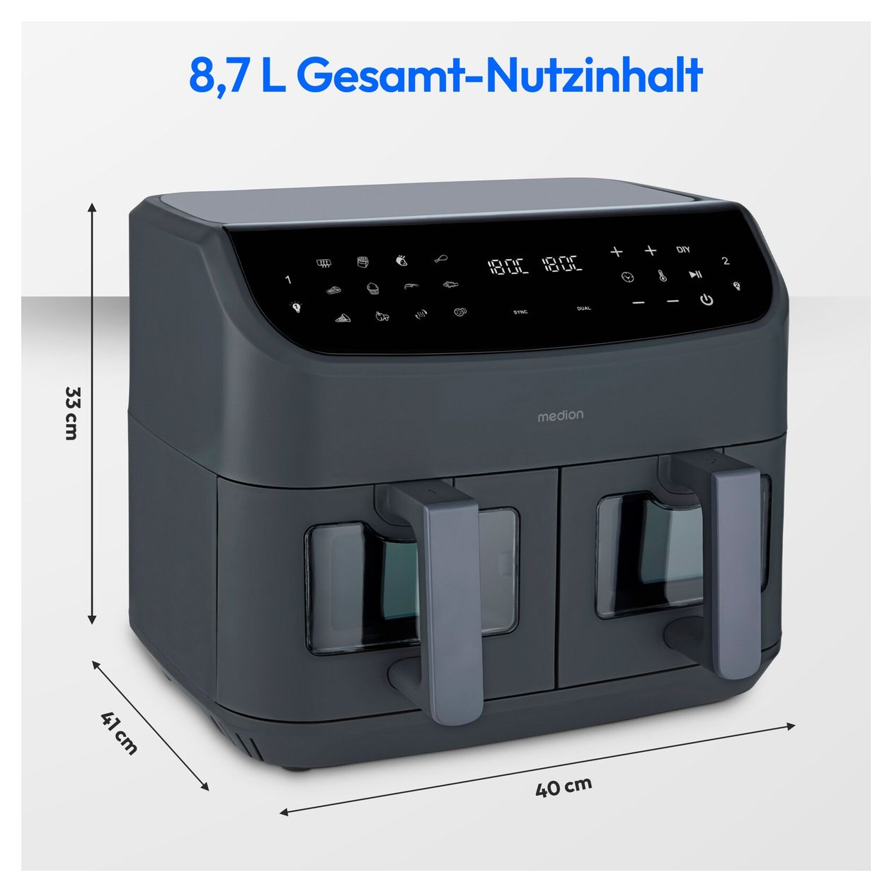 Life P20 XXL Twin Doppel Heißluftfritteuse 8,7 l 2600 W  (Schwarz) 