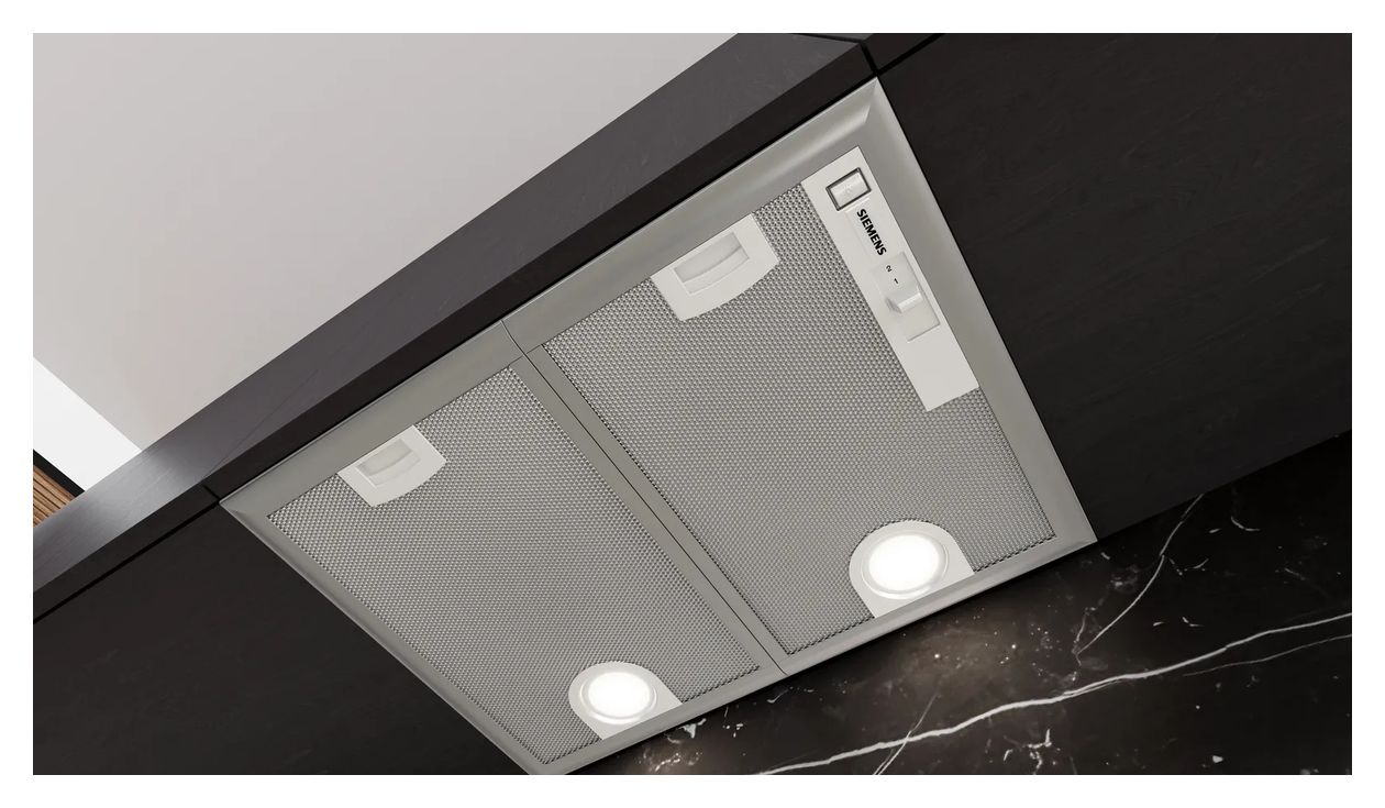iQ300 LB55566 Lüfterbaustein Abluft/Umluft Dunstabzugshaube/Esse Einbau 53 cm (Metallisch, Silber) 