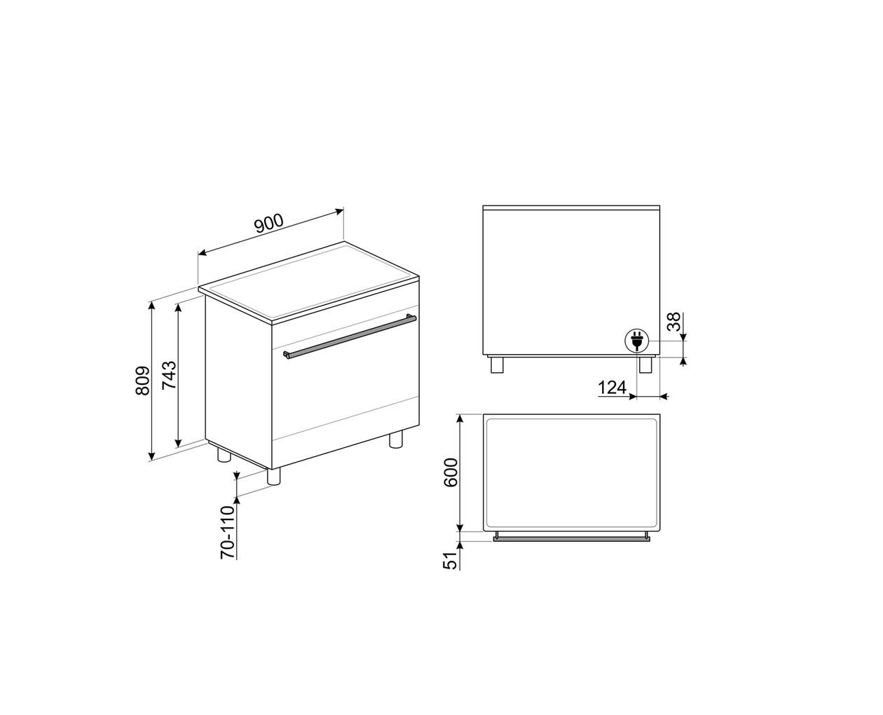 C9IMX2 Freistehender Herd Elektro 115 l Zweikreisgrill 9 Beheizungsarten AutoClean mit Induktions Kochfeld 