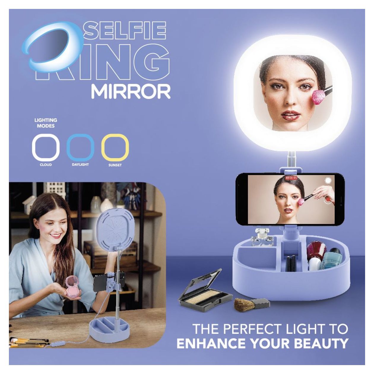 Selfie Ring Mirror 162 mm Universal  (Hellblau) 