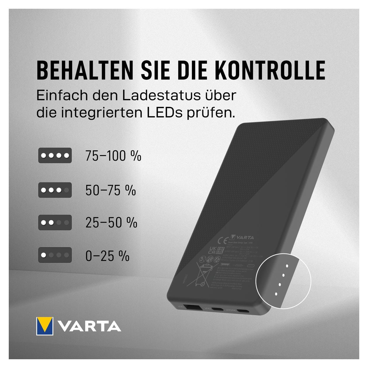 Energy 15000 mAh Powerbank USB Typ-C  (Schwarz, Weiß) 