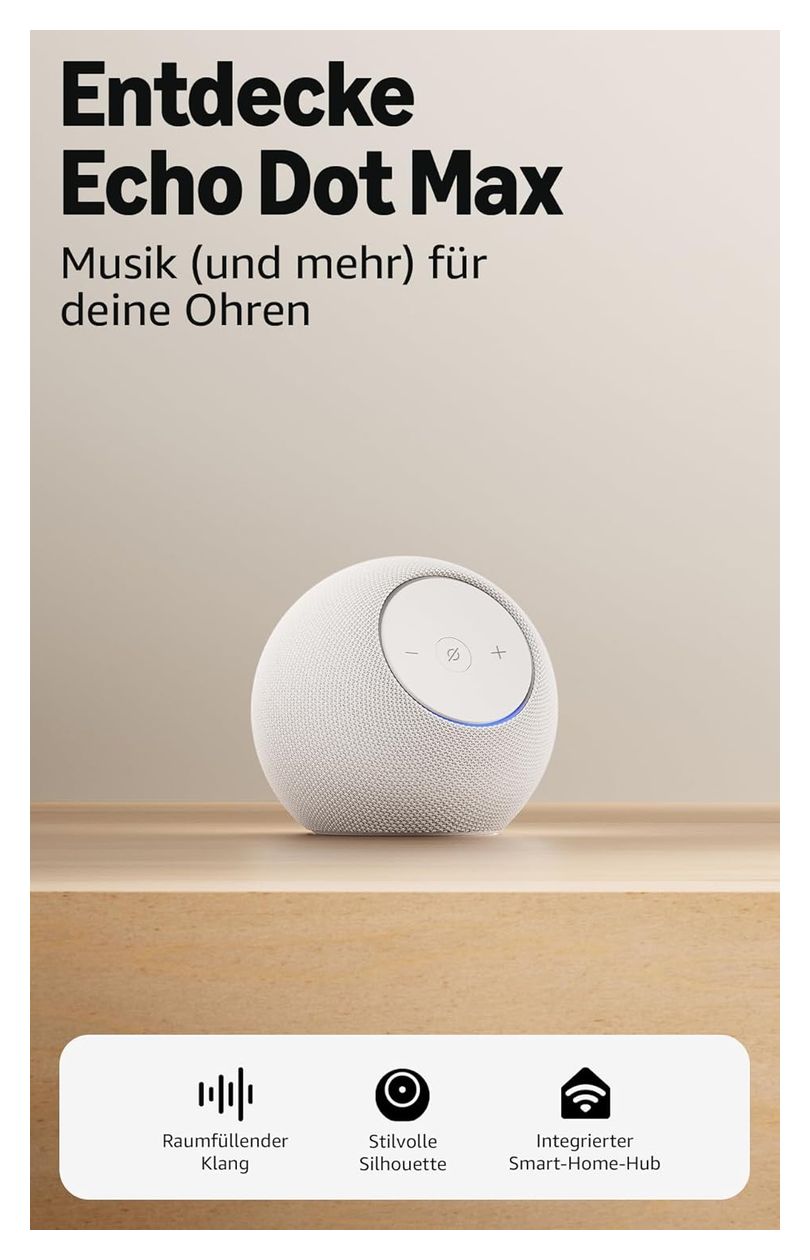 Echo Dot Max Wlan Lautsprecher mit Bluetooth Amazon Alexa  (Weiß) 