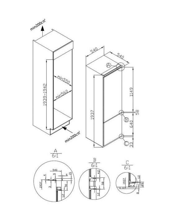 EKGCSN389300 225 l / 56 l Einbau Kühl-/Gefrierkombination 206 kWh NoFrost 