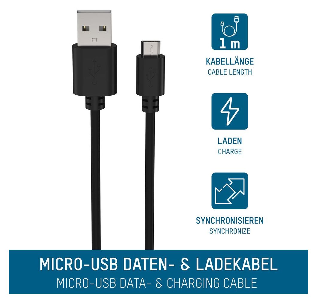 1700-0129 0,48 Gbit/s Stecker Rundkabel USB A auf Micro-USB B 1 m  (Schwarz) 