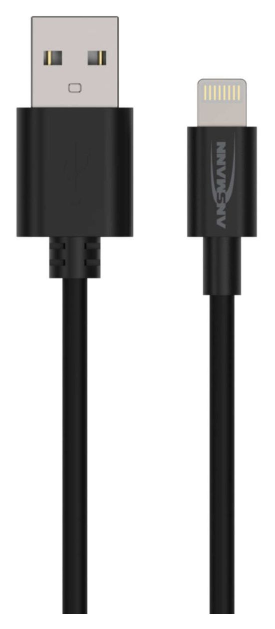 1700-0131 Stecker Rundkabel Lightning auf USB A 1 m  (Schwarz) 
