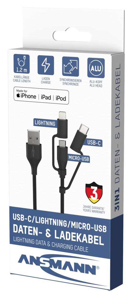 1700-0136 0,48 Gbit/s Stecker Rundkabel USB A auf Micro-USB B 1,2 m  (Schwarz) 