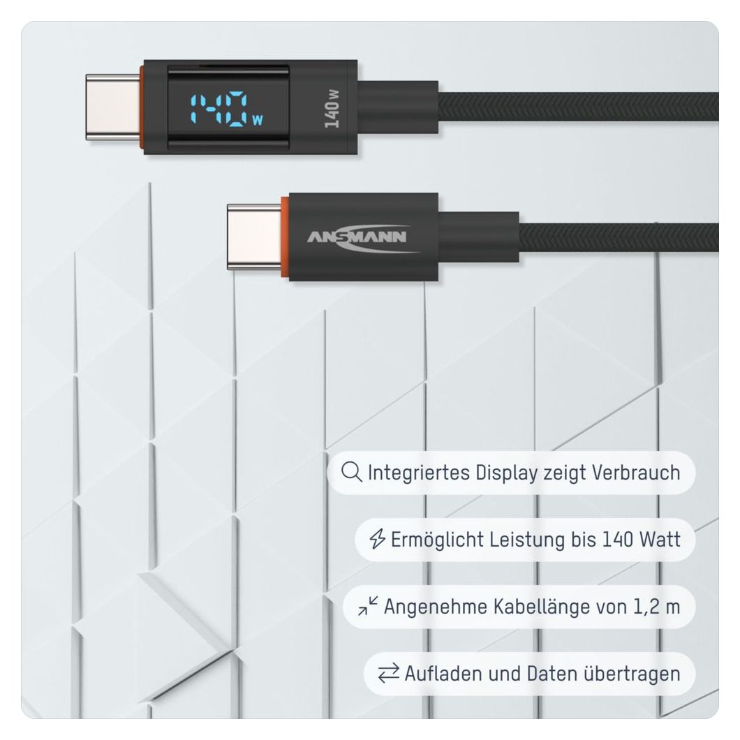 1700-0176 0,48 Gbit/s Rundkabel USB C auf USB C Männlich bis 140 W 1,2 m  (Anthrazit) 
