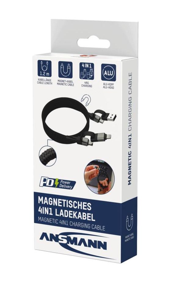 1700-0188 Stecker Rundkabel USB A/USB C auf USB C/Lightning bis 60 W 1,2 m  (Schwarz, Silber) 