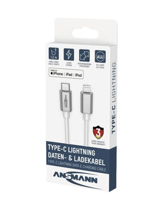 1700-0209 Stecker Lightning auf USB C 1,2 m  (Weiß) 