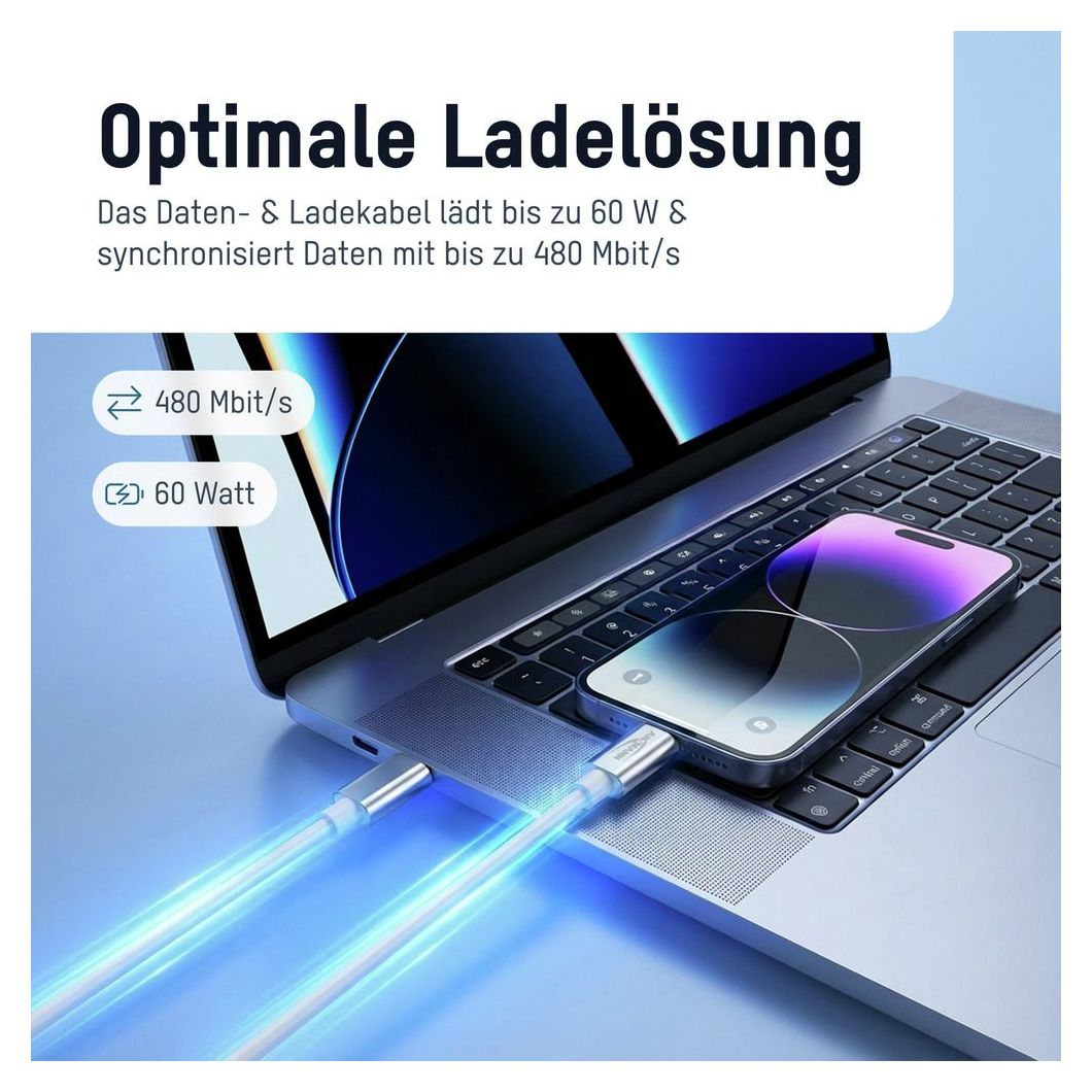 1700-0213 0,48 Gbit/s Stecker USB C auf USB C bis 60 W 1,2 m  (Weiß) 