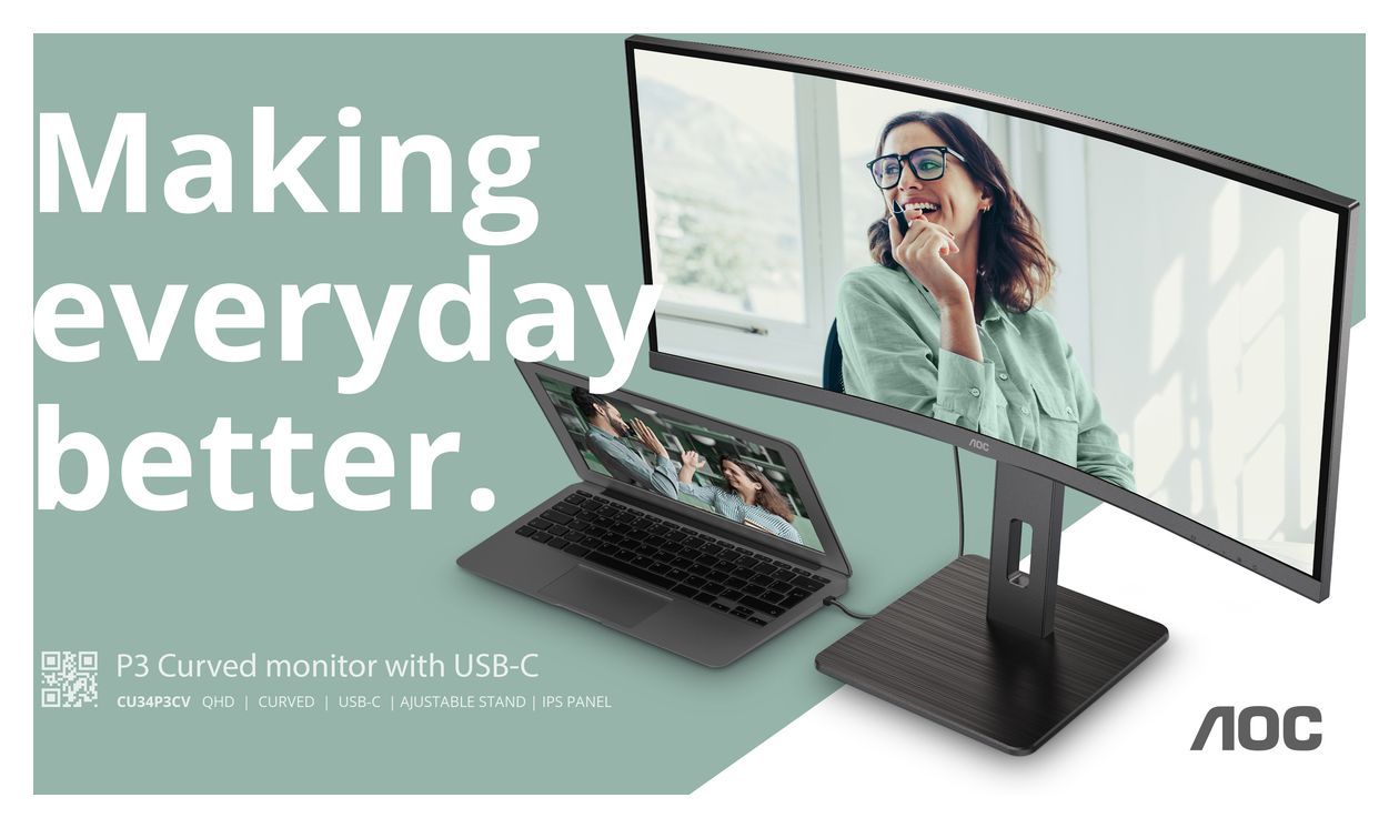 CU34P3CV Quad HD Monitor 86,4 cm (34 Zoll) 21:9 4 ms 300 cd/m²  (Schwarz) 