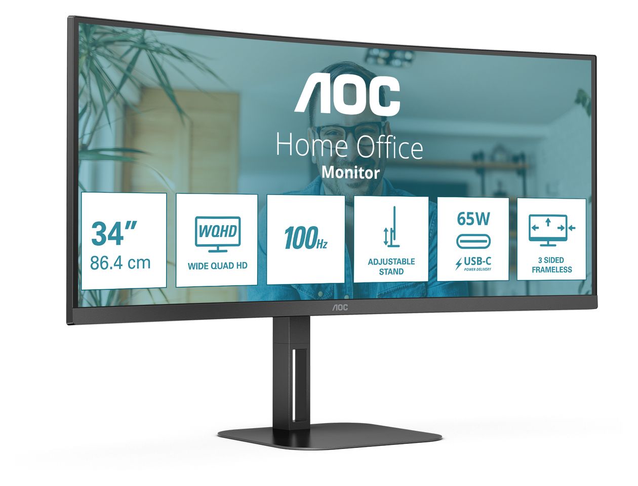 CU34V5C/BK Quad HD Monitor 86,4 cm (34 Zoll) 21:9 4 ms 300 cd/m²  (Schwarz) 