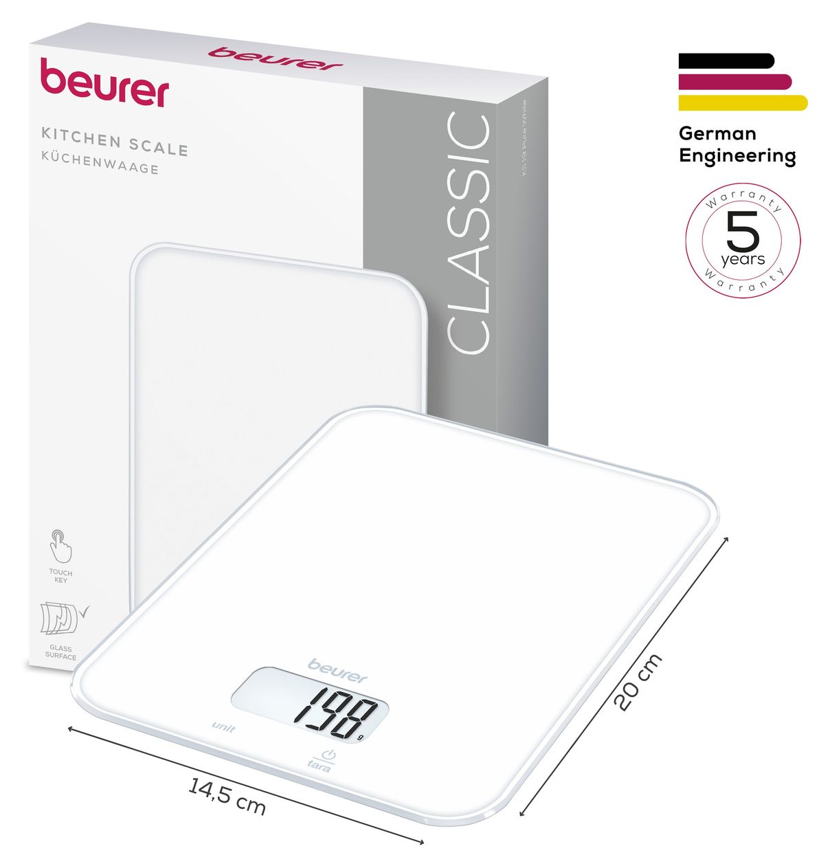 KS19 Pure White Elektronische Küchenwaage bis 5 kg Genauigkeit 1 g  (Weiß) 