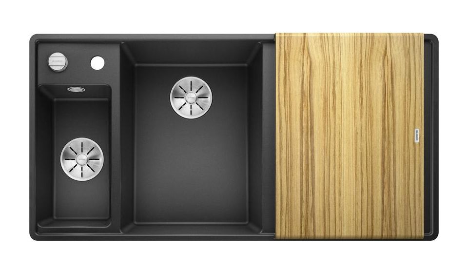 AXIA III 6 S-F mit Ablauffernbedienung Flächenbündige Spüle für 60 cm Unterschrank Silgranit 2 Becken  (Anthrazit) 